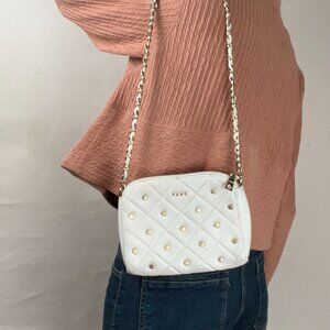 DKNY White Quilted Leather Zip Crossbody Purse / Bag